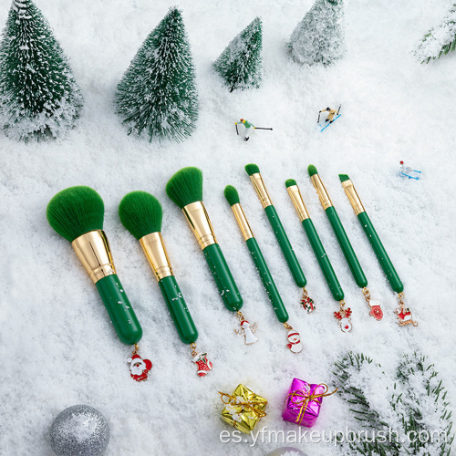 Conjunto de pinceles de maquillaje OEM verde de 8pcs con navidad